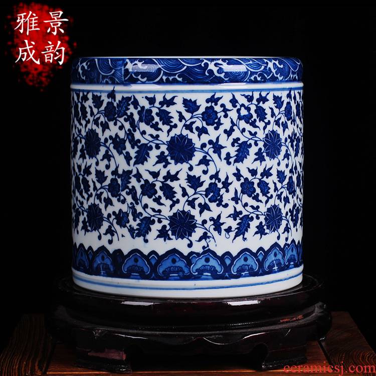 Jingdezhen ceramics brush pot ornament sitting room of Chinese style study modern furnishing articles creative the teacher 's day gifts