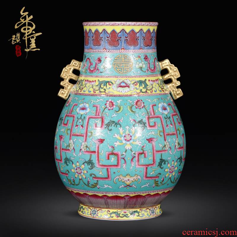 Imitation the qing qianlong emperor up jingdezhen ceramics pastel green, see the bucket bottom pick flower vase Chinese style porch place