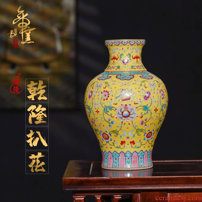 Imitation the qing emperor up grilled hand - made yellow to dark the eight immortals bound branch lotus flower bottle of sitting room tea table Angle of what ceramic decorative furnishing articles