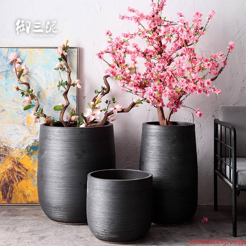 Ceramic furnishing articles, green plant POTS, large diameter indoor plant decoration Nordic flowerpot I and contracted dry flower vase