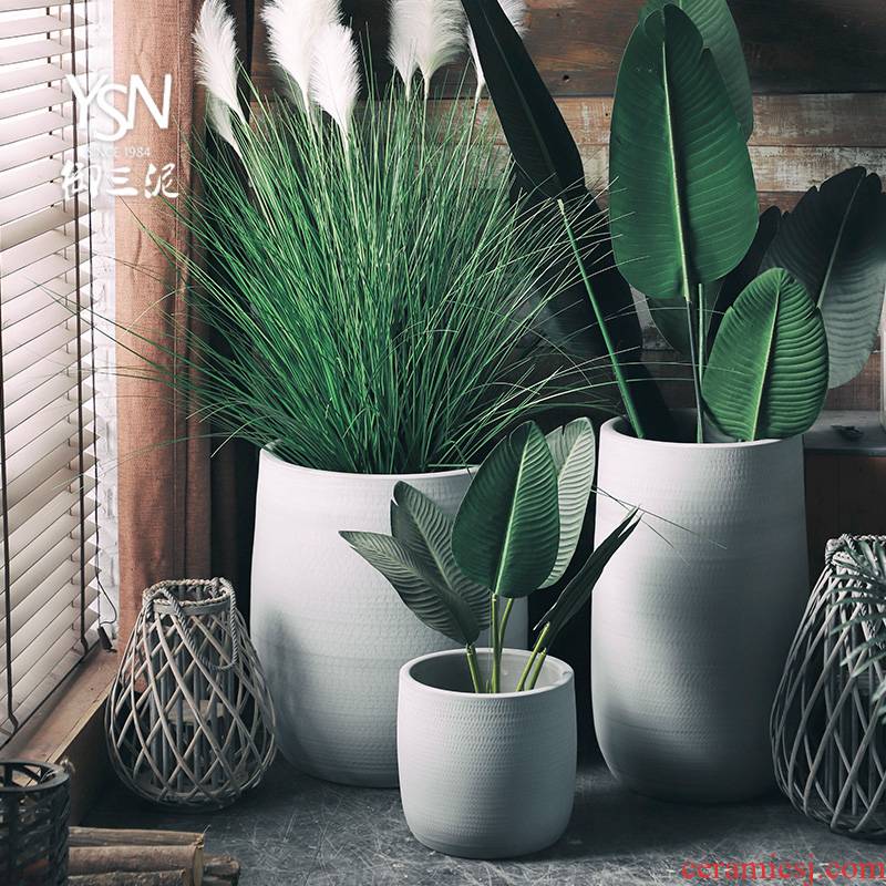 Nordic flowerpot, I and contracted vase imitation ceramic cement color green, the plants hydroponics large - diameter cylinder indoor plant decoration