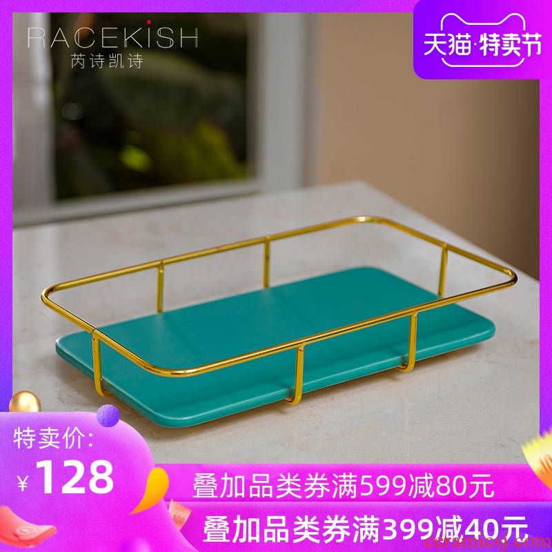 Nordic matte enrolled green ceramic creative bathroom five suits for toothbrush gargle gift couples home small tray
