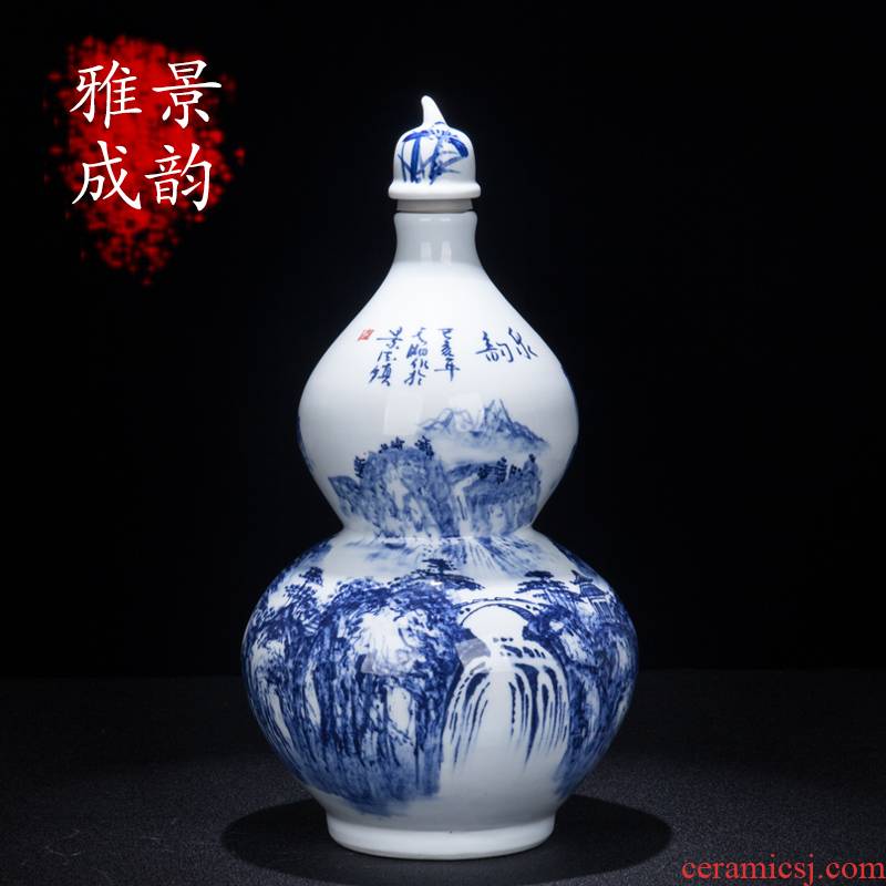 Jingdezhen ceramic stream of blue and white porcelain bottle gourd bottle decoration place to live in the sitting room porch porcelain decoration