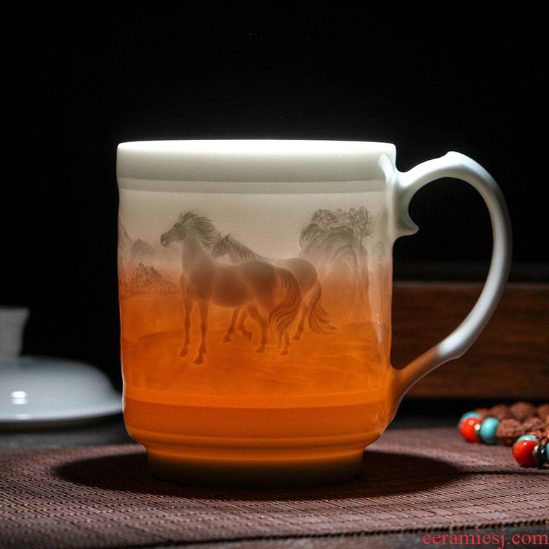 Jingdezhen ceramic cups with cover glass cup boss mugs gift mugs creative Chinese zodiac
