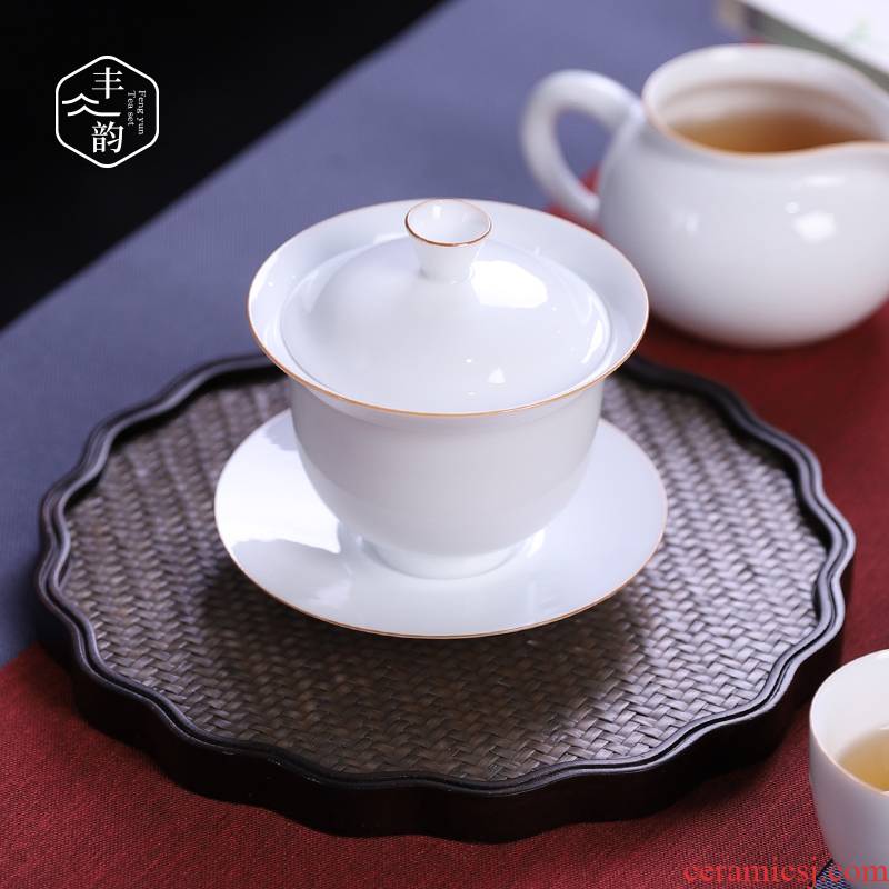 Only three tureen large sweet dehua white porcelain cups thin foetus ceramic kung fu tea bowl of a single tureen household utensils