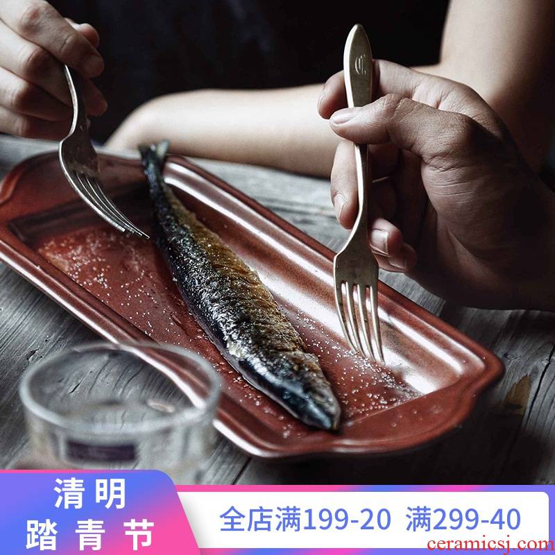 Lototo Japanese ceramics tableware creative household food dish flat ears steamed fish plate plate of restoring ancient ways is contracted plates