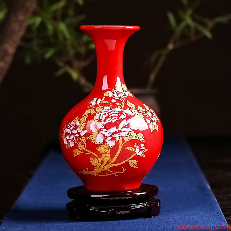 Red vase small home sitting room adornment is placed China Red ceramics handicraft dry vase wedding gift