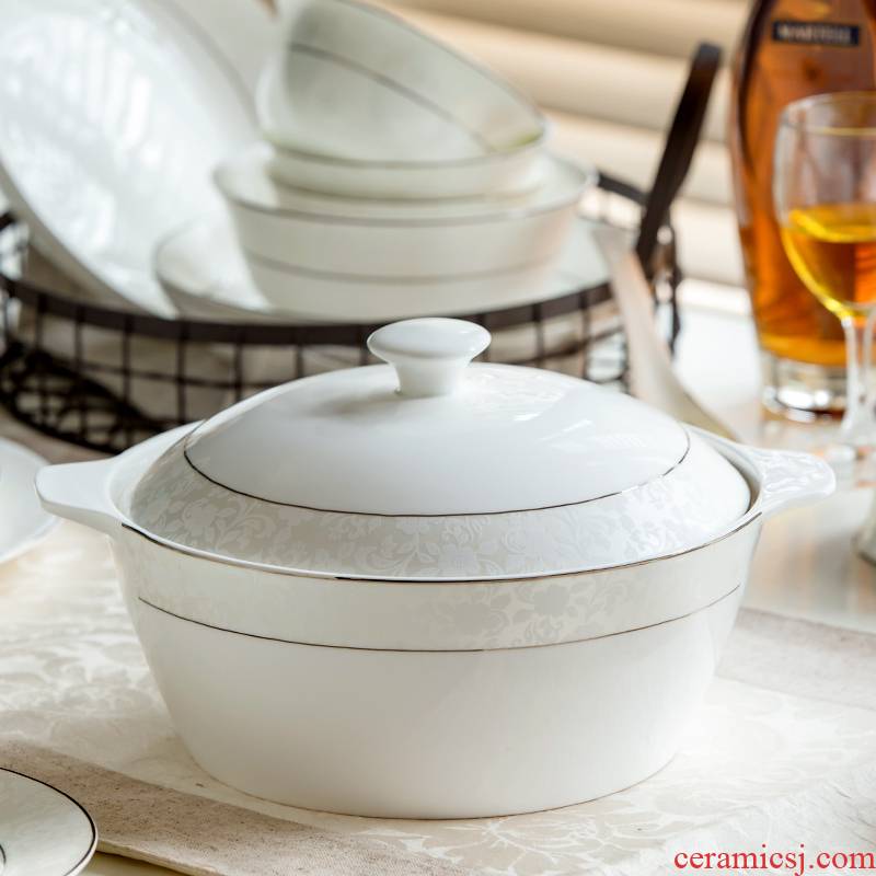 Ceramic soup boil soup pot with cover household rice basin ipads porcelain round pot can microwave oven 9 inches large soup bowl