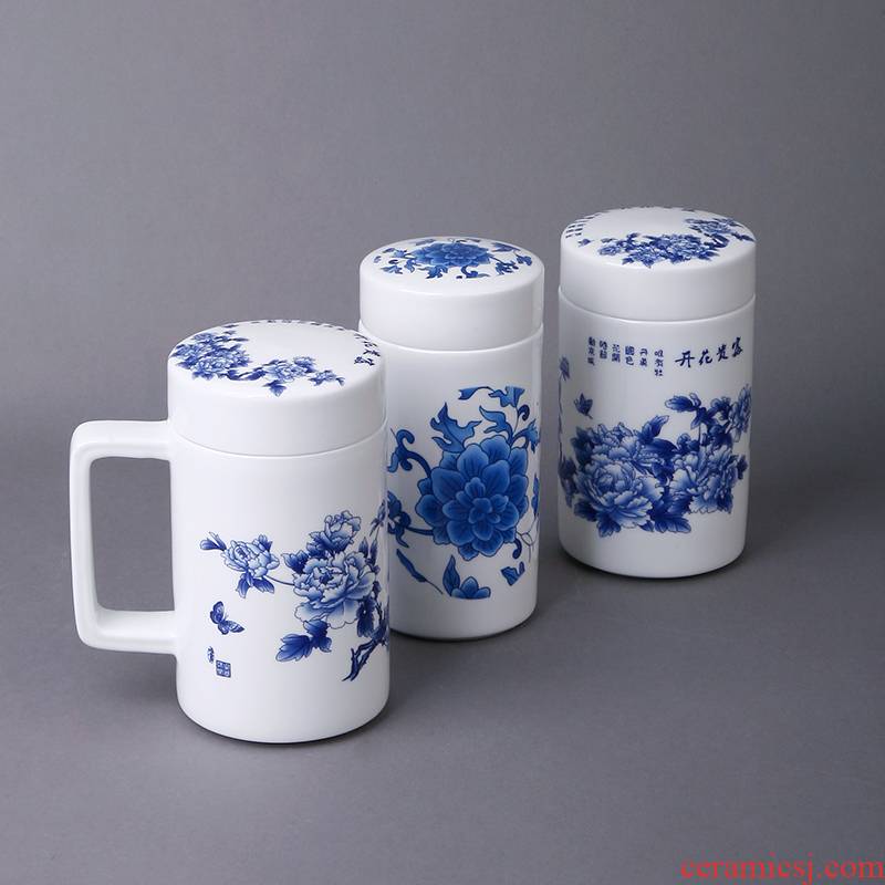 Ipads China bladder curing large - capacity glass cup insulation keep - a warm glass flower cup office of blue and white cup tea cup
