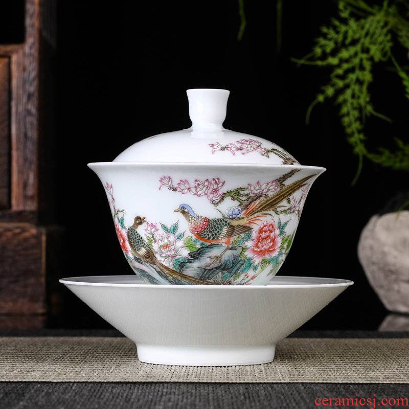 Offered home - cooked hand - made famille rose porcelain in only three tureen tea tea ware jingdezhen ceramics tea, pure hand to use