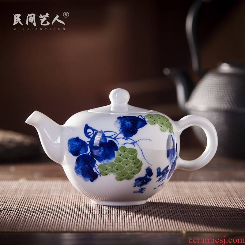 Jingdezhen ceramic large kung fu tea kettle hand - made small single blue and white porcelain pot of tea tea kettle