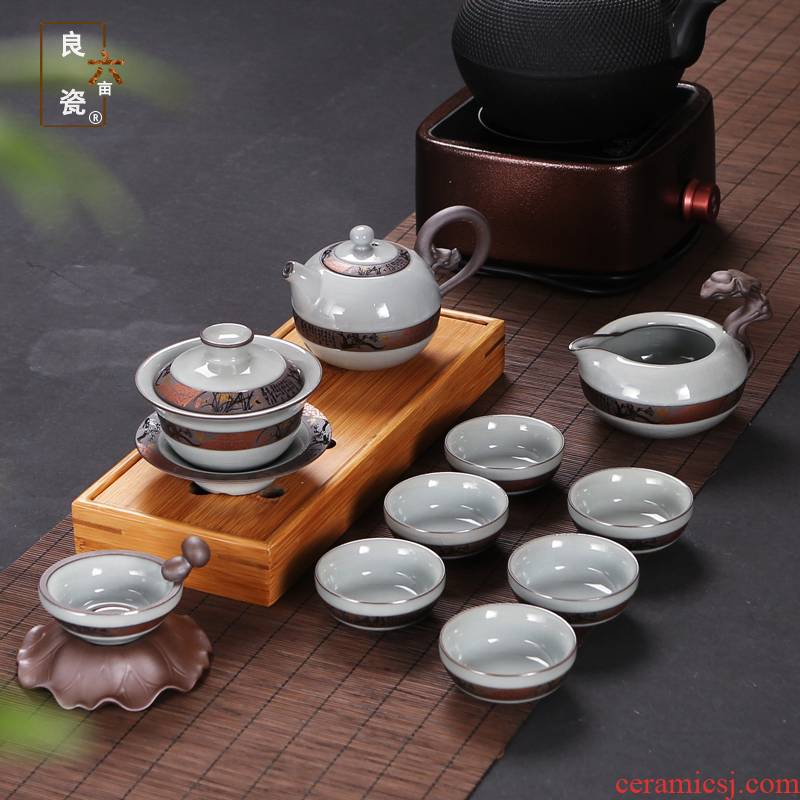 The elder brother of The ceramic up kung fu tea set gift purple ice crack glaze brother copy your up up household a complete set of The tea taking