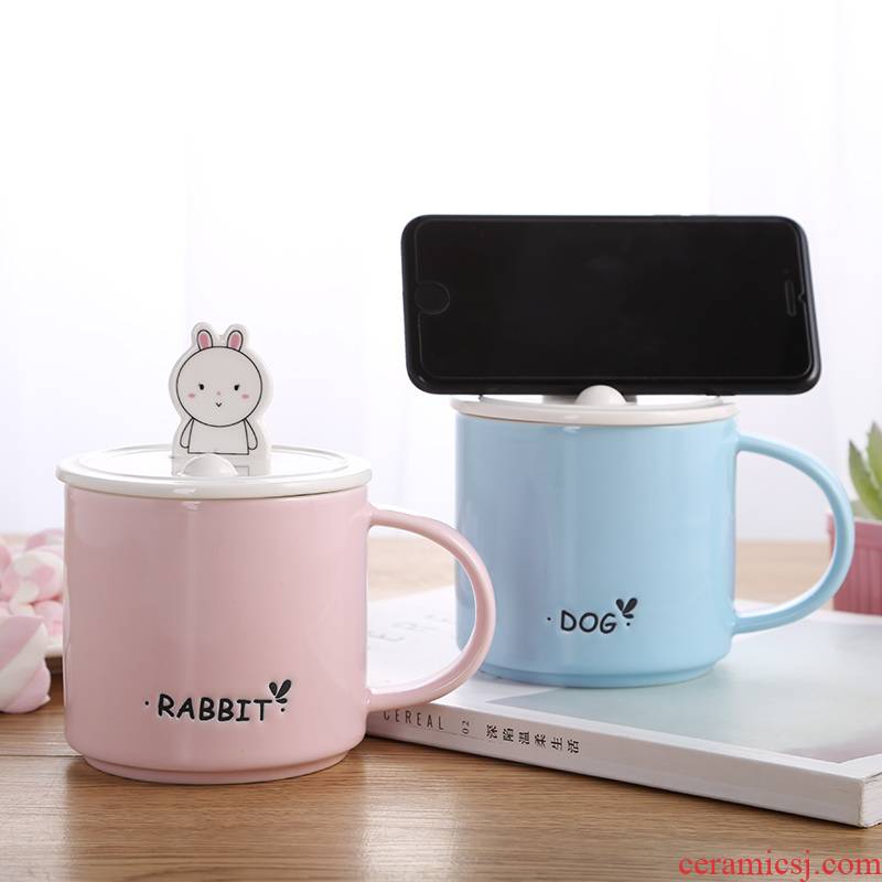 Creative move children lovely ceramic coffee keller with cover spoon ultimately responds a cup of milk breakfast home office
