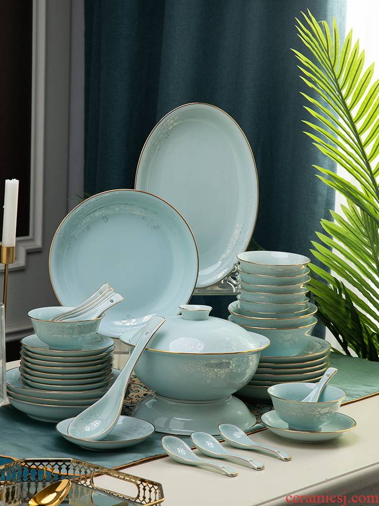 European dishes suit household of Chinese style up phnom penh contracted dishes combination of jingdezhen ceramic celadon cutlery set