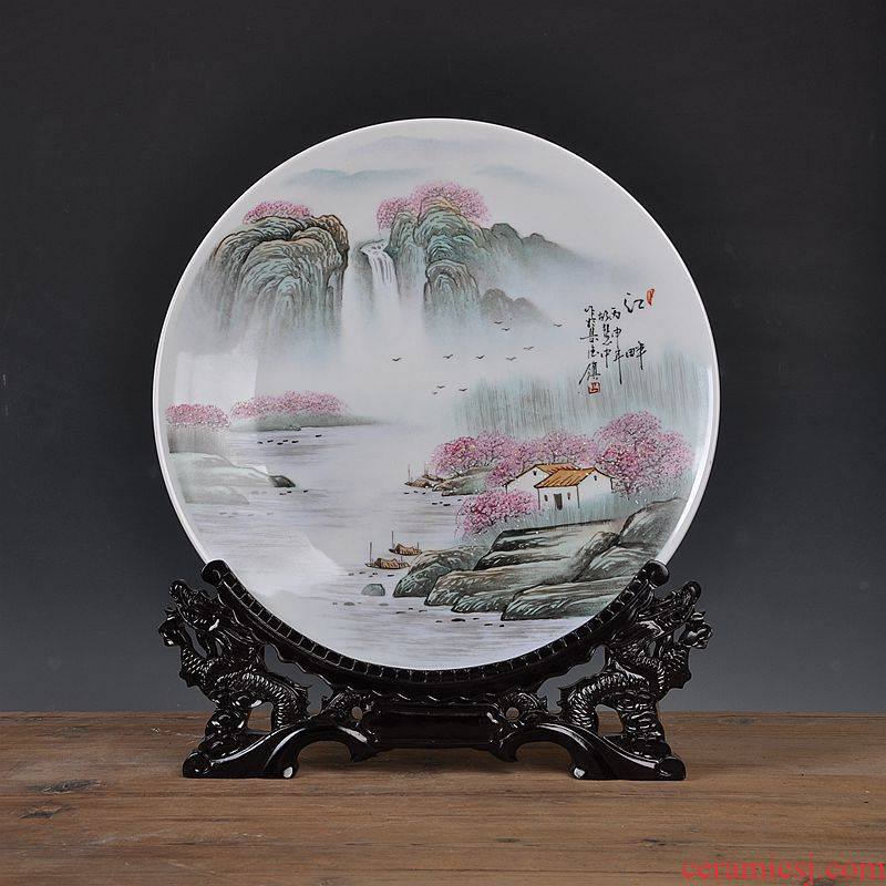 Jingdezhen ceramic hang dish of new Chinese style decoration plate hand - made the sitting room porch sitting plate decoration handicraft furnishing articles