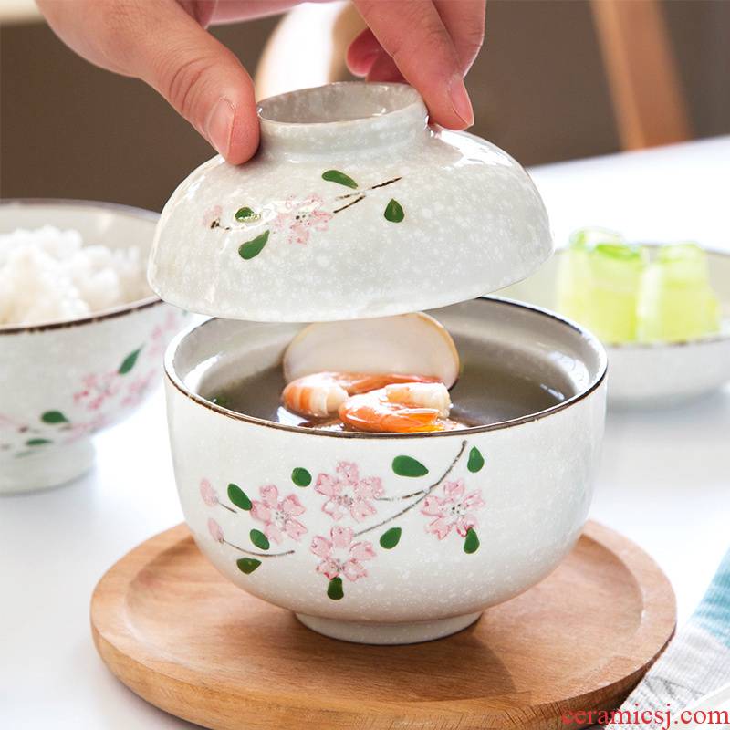 Creative with household stew soup tureen cup with cover move ceramic tableware porringer steamed egg bowl of soup with bird 's nest