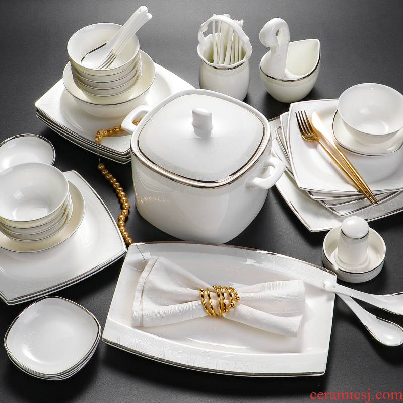 Ipads bowls disc suit household ou bowl of jingdezhen ceramic bowl chopsticks contracted plate suit non - success que