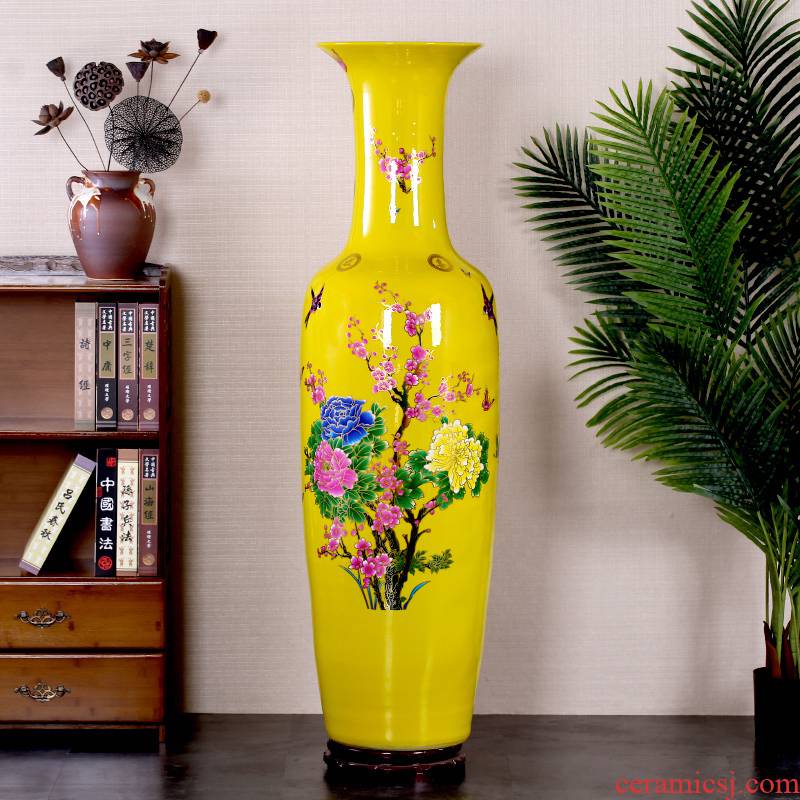 Jingdezhen ceramic rich large vase yellow paint peony flowers China home sitting room hotel furnishing articles