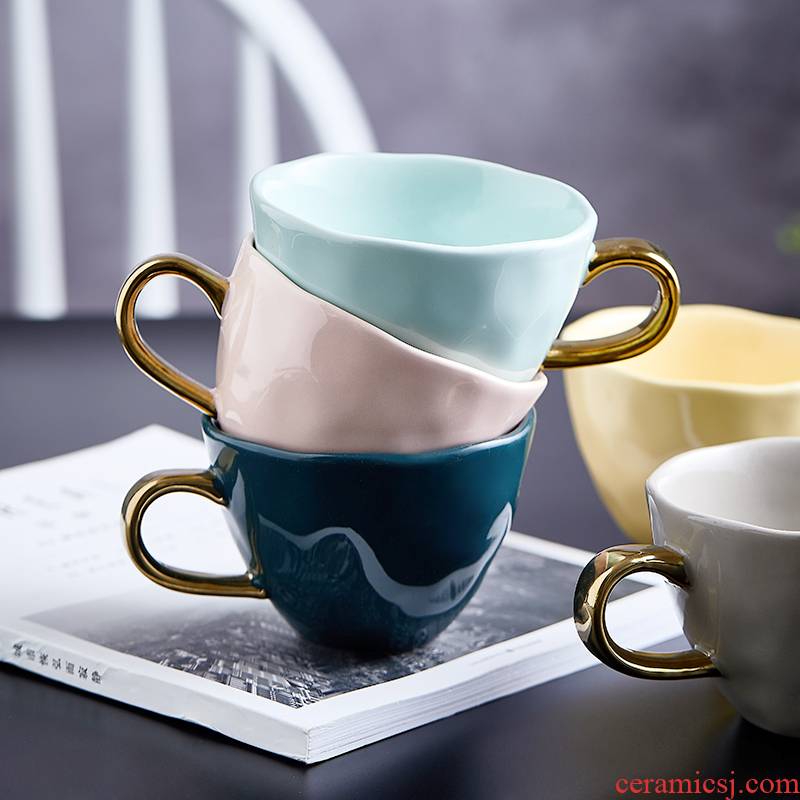 Light the key-2 luxury of up phnom penh coffee cup move girl pure color ceramic European web celebrity ins teacup glass mugs