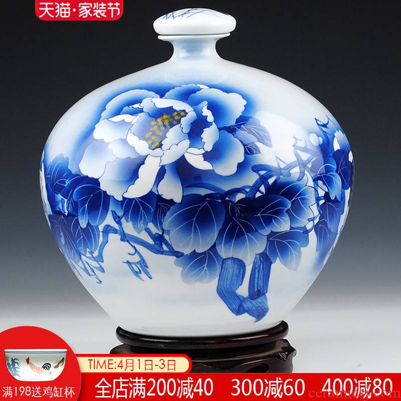 The Master of jingdezhen famous blue and white ten catties outfit Wu Wenhan hand - made ceramic terms bottle 10 jins jars jugs seal