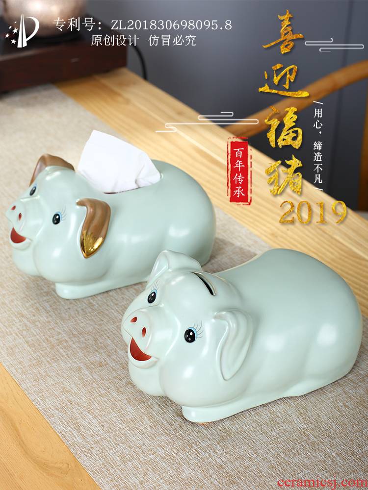 Ceramic pump carton paper towel box compote piggy bank suit creative living room table furnishing articles 2019 pig mascot