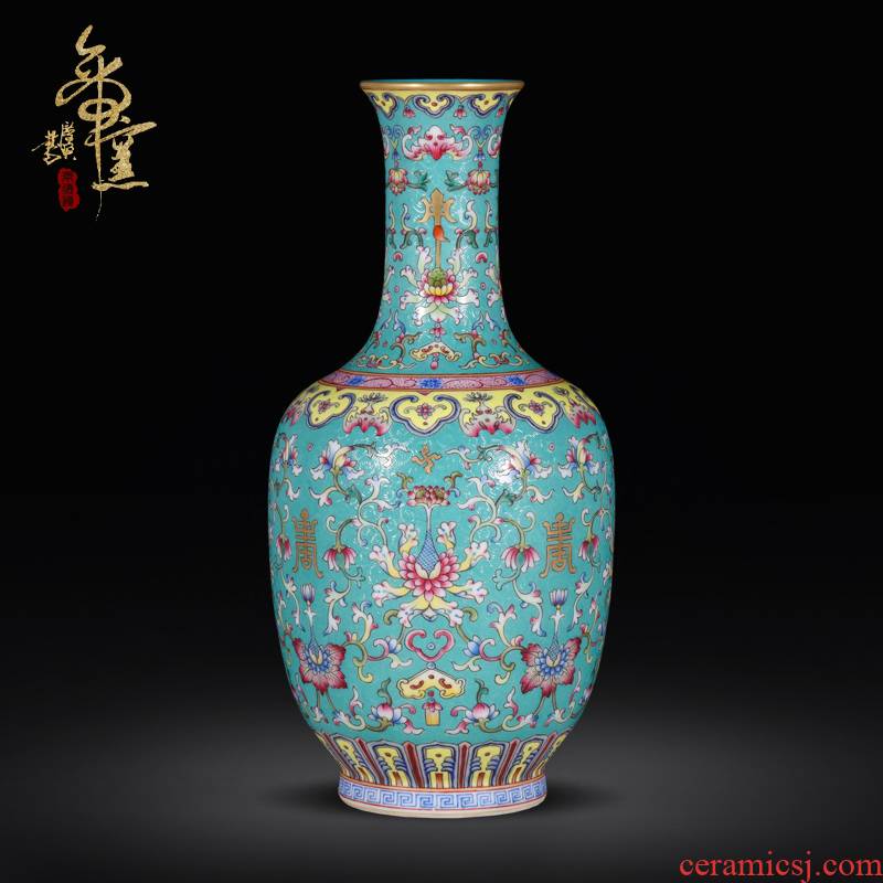 Emperor up jingdezhen hand - made archaize ceramic vase grilled green flower of Chinese style porch decoration as furnishing articles collection