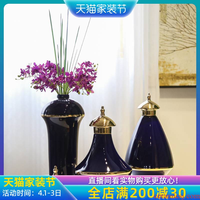 Jingdezhen ceramic general canister light of new Chinese style living room key-2 luxury furnishing articles club mesa receptacle between example hotel floral outraged