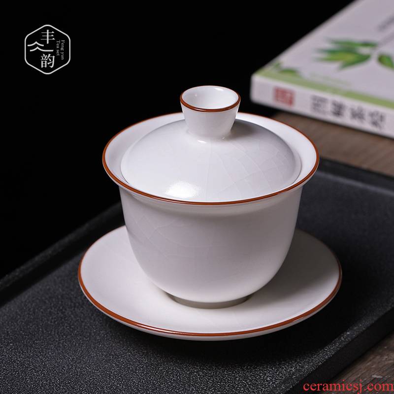 Your up tureen pure manual white porcelain teacup large ceramic three to kung fu tea bowl of ice crack tea set for