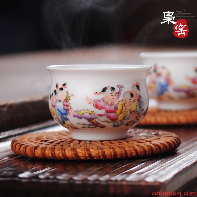 Hand - made jingdezhen ceramic famille rose tea single ocean 's kung fu tea cup pure manual sample tea cup master cup single CPU