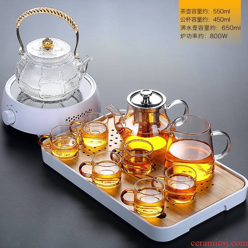 Kung fu tea set glass teapot household electrical TaoLu small bamboo tea tray was contracted fair cup a cup of tea