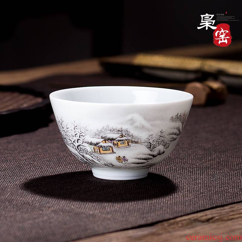 Jingdezhen master cup single CPU ceramic cups tea tea set, hand - made snow landscape manual jade porcelain sample tea cup