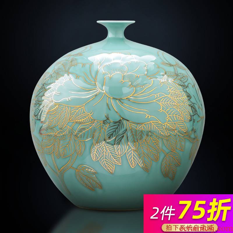 Jingdezhen ceramics hand - made the see colour blue glaze vase big pomegranate bottle of new Chinese style home sitting room adornment is placed