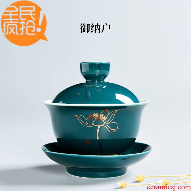 Hui shi tureen tea bowl large thin tea are three tea bowl of blue and white porcelain ceramic white porcelain bowl