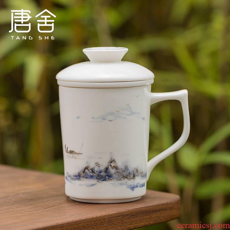 Tang s hand draw thousands of jiangshan white porcelain ceramic tea cup tea cups separation filter with cover of office home