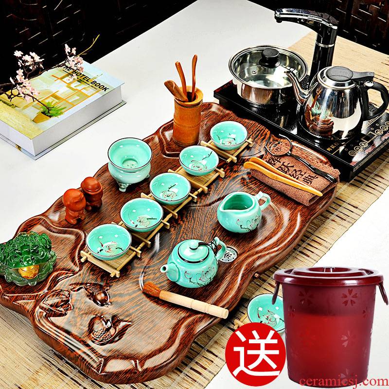 Hui, make tea sets purple kung fu tea set a complete set of ceramic household electric magnetic furnace technology wood tea tray of tea table