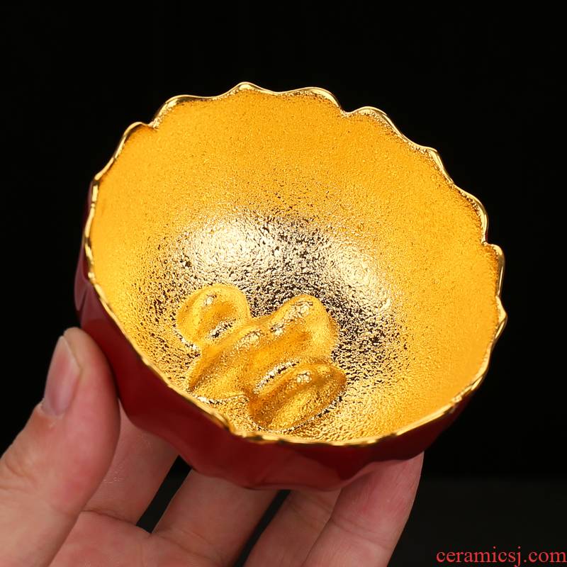 Jinshan gold cups 24 k gold ceramic masters cup tea home gold, large sample tea cup personal single CPU