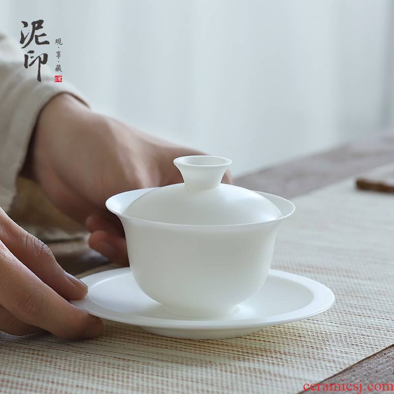 Mud seal tureen suit ceramic bowl jade porcelain cups three only a single large tea dehua white porcelain kung fu tea set
