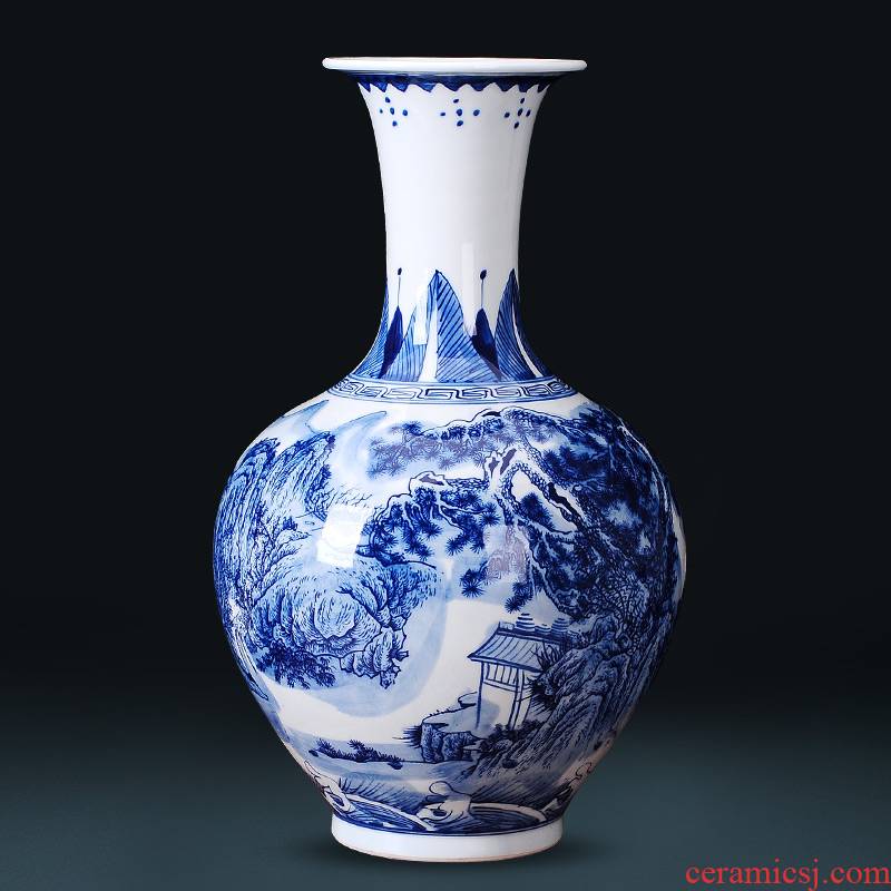 Jingdezhen ceramics manual landscape paintings of blue and white porcelain vase flower arranging new Chinese style living room home furnishing articles