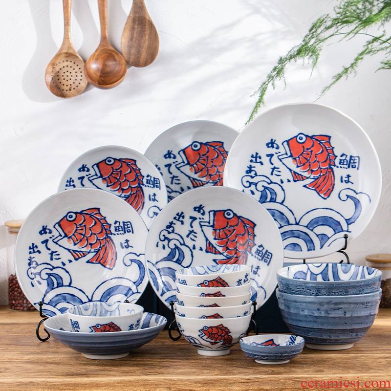 Japan hand - made ceramic painting letter Japanese dishes suit creative dishes 15 first bowl of single microwave special combination