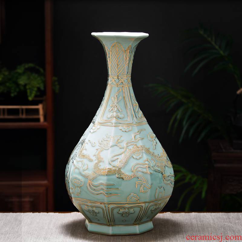 Jingdezhen ceramics, vases, flower arrangement sitting room hand - made paint shadow blue okho spring Chinese style restoring ancient ways is rich ancient frame furnishing articles