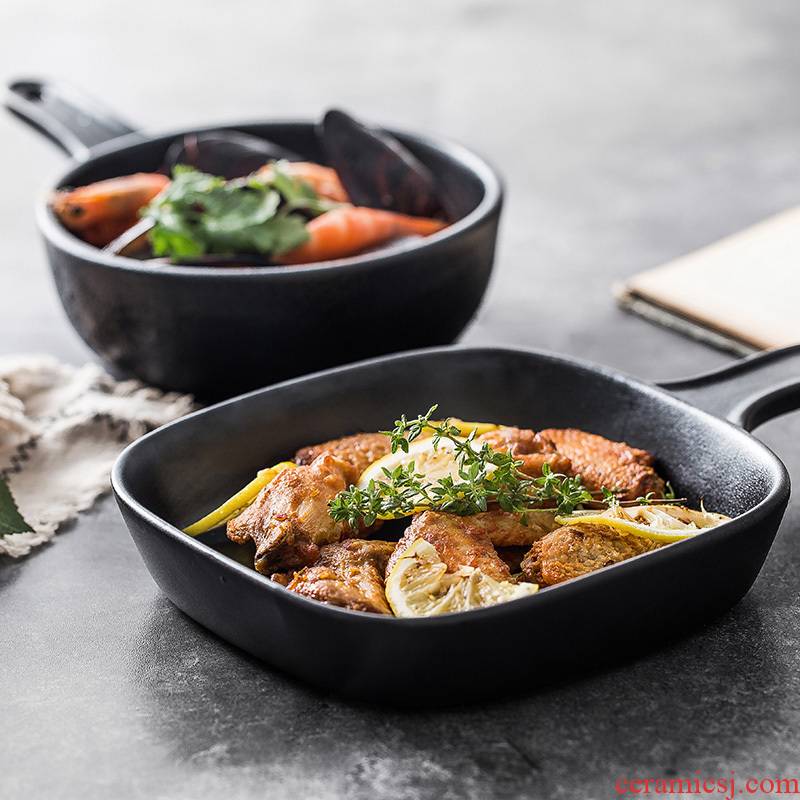 Nordic creative ceramics with handle breakfast dishes for FanPan pan salad dish food dish Japanese household food dish