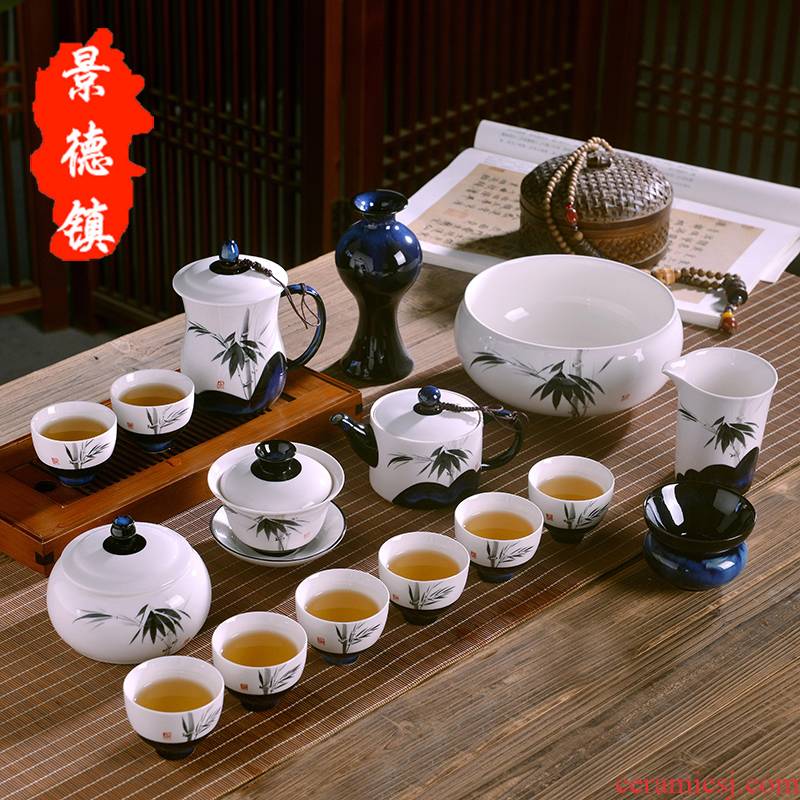 A complete set of jingdezhen ceramic kung fu tea set office household hand - made celadon teacup receives gifts the teapot