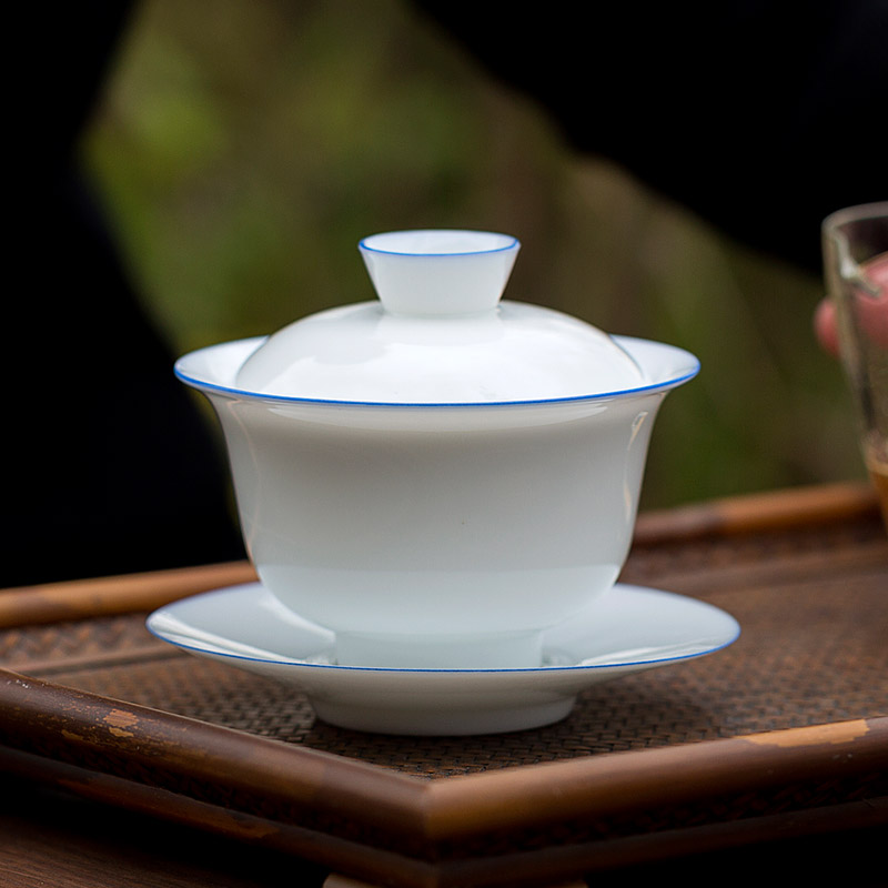 Jun ware sweet white tureen thin foetus ceramic cups kung fu tea tea bowl large dehua white porcelain three cups of a single