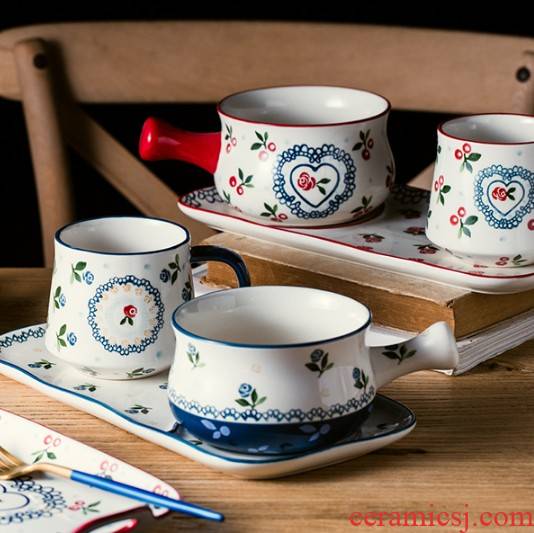 Japanese cherry creative couples the breakfast table household ceramic plate handle oat dessert fruit bowl plates