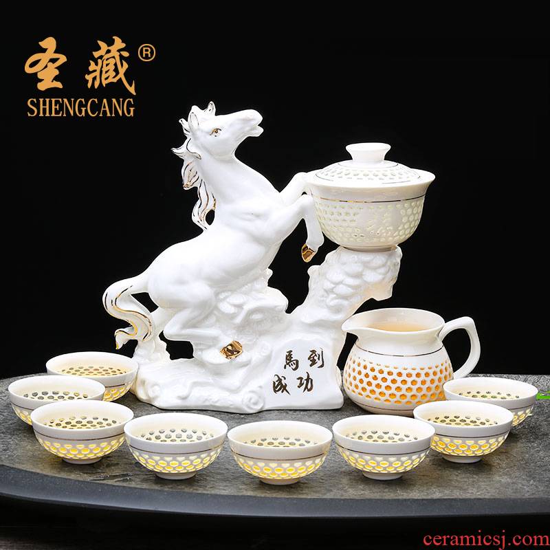 A complete set of automatic tea set of household ceramic teapot kung fu tea Chinese lazy creative pony make tea