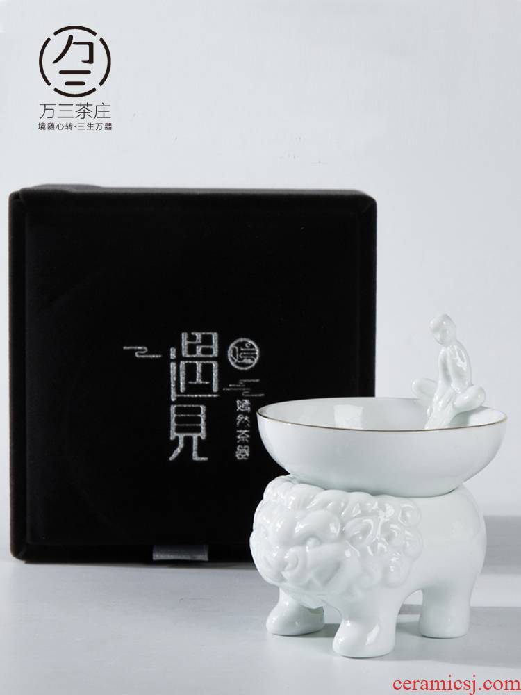 Three thousand creative tea village) group of dehua white porcelain filtering network frame good kung fu tea accessories ceramic tea strainer