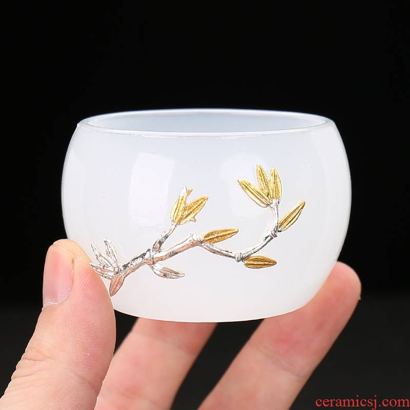 Silver coloured glaze jade porcelain teacup creative household master single tea cup glass lamp manual white porcelain cup