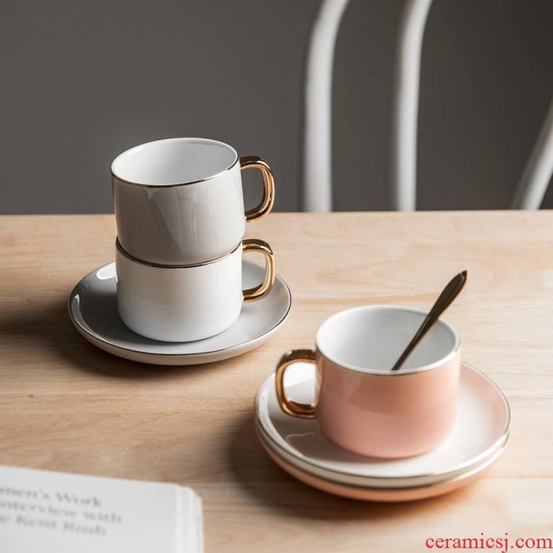 Small coffee cups and saucers suit European key-2 luxury with a spoon, contracted household ceramic cup creative breakfast milk cup northern Europe
