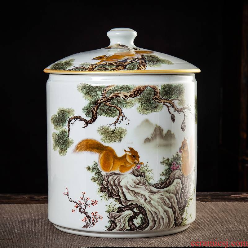 Jingdezhen ceramic seal caddy fixings can of pu - erh tea with cover large capacity storage barrel wake ChaGangZi household extra large