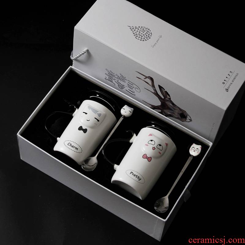 Lovers gift a pair of glass keller cup creative ceramic cup gift box set suit valentine 's day gift